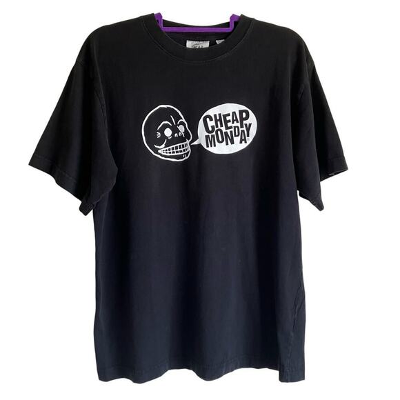 Cheap Monday Uni Tee Speech Logo Large Skull Black Short Sleeve Graphic Tee Sz M - Picture 2 of 16